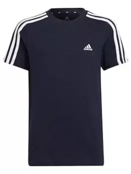 adidas Essentials Kids Boys 3 Stripe Short Sleeve T-Shirt - Dark Blue, Dark Blue, Size 9-10 Years
