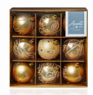 Premier Decorations 9 x 60mm Decorated Balls, Champagne Gold