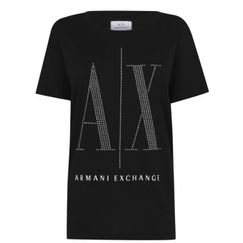 Armani Exchange Embellished Logo T-Shirt Black Size M Women