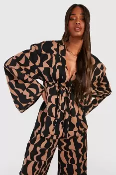 Abstract Print Flared Sleeve Blouse