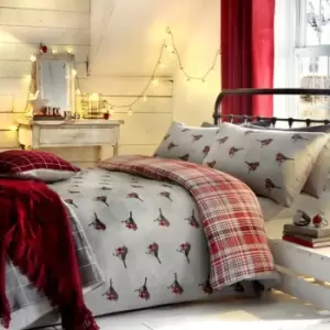 Fusion Dreams and Drapes Robin Brushed Cotton Grey and Red Duvet Cover - Double, Tartan Check
