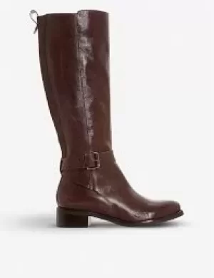 Bertie Dark Brown Leather 'Trust' Mid Block Heel Knee High Boots - 3