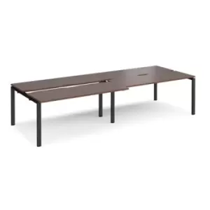 Bench Desk 4 Person Rectangular Desks 3200mm With Sliding Tops Walnut Tops With Black Frames 1200mm Depth Adapt