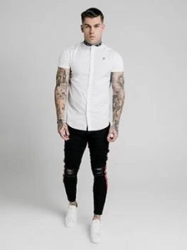 SikSilk Short Sleeve Tape Collar Shirt - White, Size XS, Men
