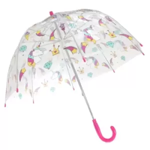 X-Brella Childrens/Kids Transparent Unicorn And Rainbow Themed Stick Umbrella (Kids) (Unicorn/Rainbow)