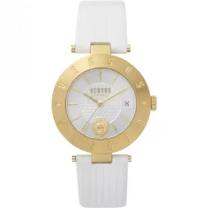 Ladies Versus Logo Silver Dial On A White Leather Strap Watch