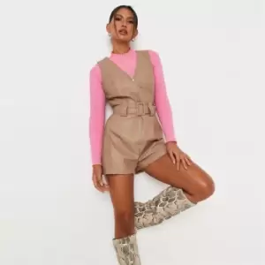 Missguided Faux Leather Belted Playsuit - Neutral