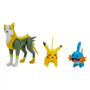 Pokemon Battle Figure 3 Pack Mudkip, Pikachu #1, Boltund 5 cm