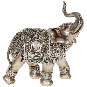 Silver Buddha Elephant Trunk Up Ornament