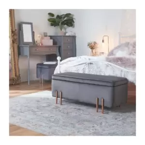 BTFY Storage Footstool Ottoman Bench Pouffe Chaise Longue, Bed End Window Seat For Bedroom, Hallway - Grey Velvet With Rose Gold Legs
