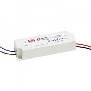 Mean Well LPV-20-12 LED transformer Constant voltage 20 W 0 - 1.67 A 12 V DC not dimmable, Surge protection