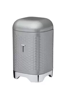 Shadow Grey Retro Tea Canister with Geometric Textured Finish