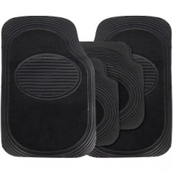 Streetwize Rubber Style Extra Heavy Weight Rubber/Carpet Mat Sets - 4 Piece Black