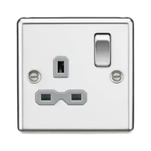 Knightsbridge - 13A 1G dp Switched Socket with Grey Insert - Rounded Edge Polished Chrome