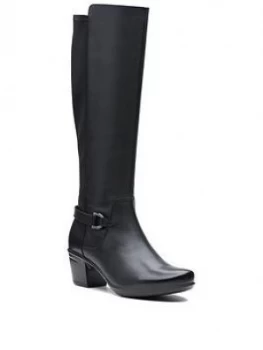 Clarks Emslie March Knee High Boot - Black Leather, Size 7, Women