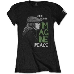 John Lennon - Imagine Peace Womens Medium T-Shirt - Black