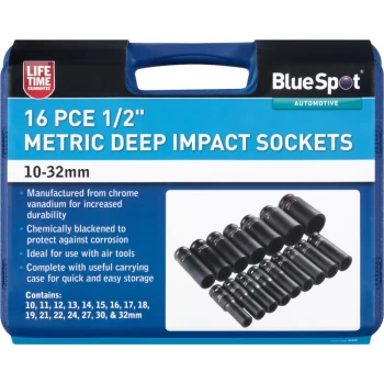 Bluespot - 01550 16 Piece 1/2' Deep Impact Sockets 10-32mm