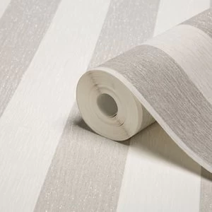 Graham & Brown Julien Macdonald Glitterati White Striped Silver glitter effect Textured Wallpaper