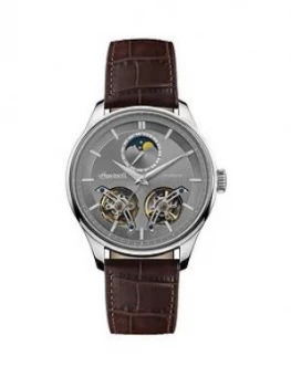 Ingersoll 1892 The Chord Silver Moon Phase Skeleton Eye Automatic Dial Brown Leather Strap Mens Watch, One Colour, Men