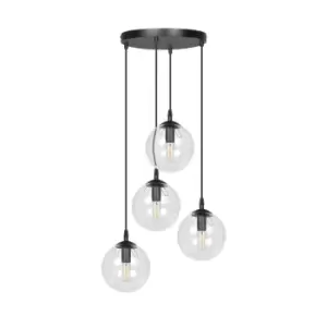 Cosmo Black Globe Cluster Pendant Ceiling Light with Clear Glass Shades, 4x E14