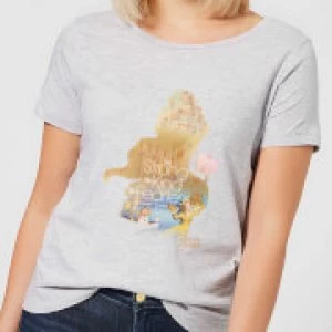 Disney Beauty And The Beast Princess Filled Silhouette Belle Womens T-Shirt - Grey - 4XL