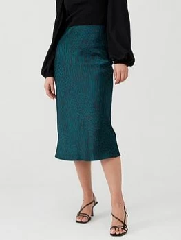 Oasis Agate Animal Satin Bias Cut Skirt - Multi/Green, Multi Green, Size 14, Women