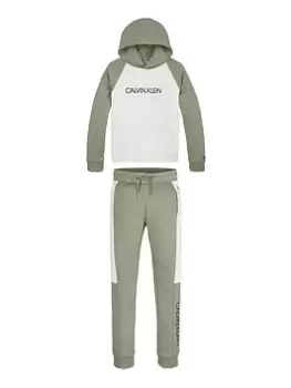 Calvin Klein Jeans Boys Modern Colour Block Hoodie And Jogger Set - Khaki, Size Age: 12 Years