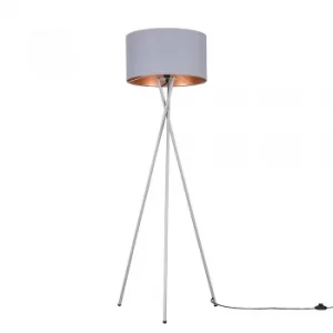 Camden Grey Tripod Floor Lamp with XL Grey and Copper Reni Shade