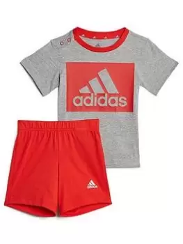 Boys, adidas Favourites Infant Big Logo Short And Tee Set - Light Grey, Light Grey, Size 3-4 Years