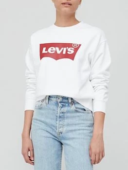 Levis 100% Cotton Batwing Logo Standard Crew Neck Jumper - White, Size L, Women