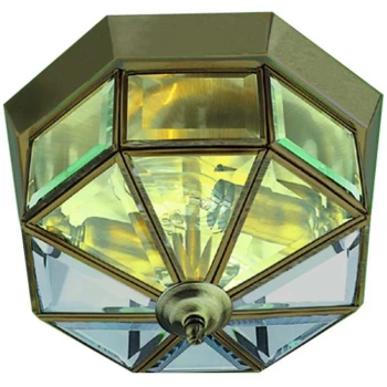 Searchlight Lighting - Searchlight Flush - Flush Ceiling 2 Light Antique Brass with Clear Glass, E14