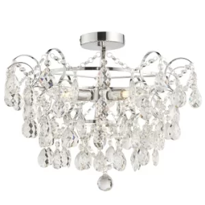 Alisona Elegant Decorative Bathroom Semi Flush 4 Light Chandelier Chrome Plated with Clear Faceted Crystals, IP44