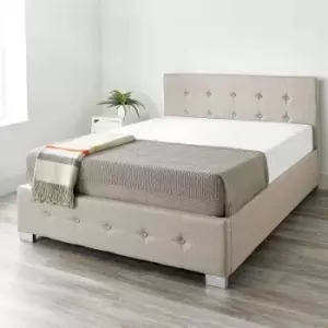 Aspire Upholstered Storage Ottoman Bed In Beige Linen Double