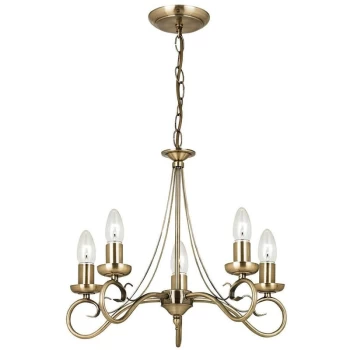 Endon Collection Lighting - Endon Trafford - 5 Light Multi Arm Ceiling Pendant Candle Antique Brass, E14