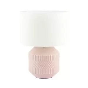 Rhombu Geometric Textured Ceramic Table Lamp Pink/White