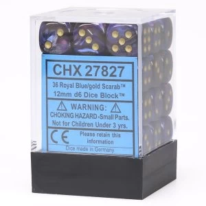 Chessex 12mm d6 Dice Block: Scarab Royal Blue/gold