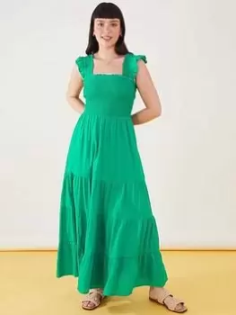Accessorize Frill Shoulder Midi Dress, Green Size M Women