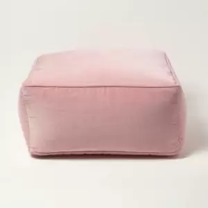Blush Pink Velvet Pouffe Bean Cube - Pink - Homescapes