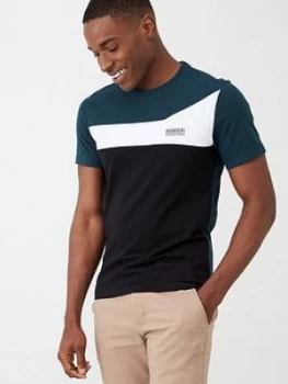 Barbour International Steering Colour Block T-Shirt - Teal/White/Black, Blue, Size L, Men
