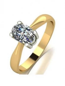 Moissanite 9ct Yellow Gold 0.90ct Equivalent Oval Solitaire Ring, Gold, Size S, Women