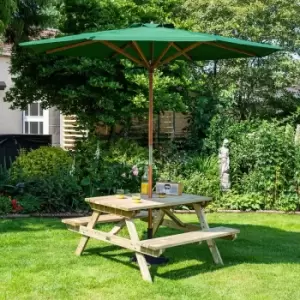 Rowlinson 4ft Picnic Table with 2.7 m Parasol and Base, Green
