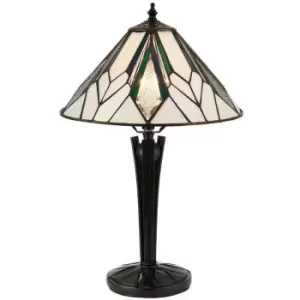 Interiors Astoria - 1 Light Small Table Lamp Black, Tiffany Style Glass, E14