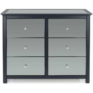 6 Drawer Dark Carbon Finish Chest of Drawers Mirrored Panels Bedroom Furniture