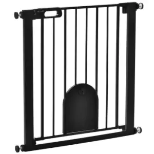 Pawhut 75-82cm Pet Safety Gate Pressure W/ Small Door & Double Locking - Black