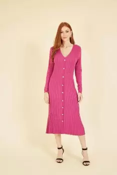 Pink Knitted Button Down Shirt Dress