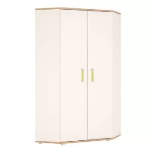 4Kids Corner Wardrobe In Light Oak And White High Gloss (Lemon Handles)