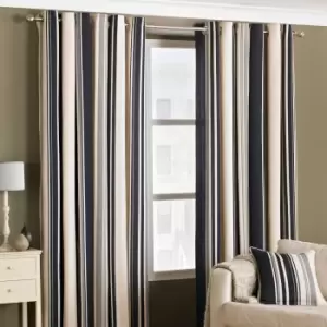 Riva Home Broadway Modern Stripe Ringtop Eyelet Curtains (Pair) Polycotton Black (168X183Cm)