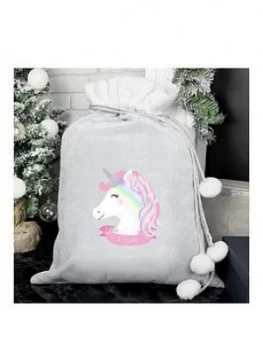 Personalised Unicorn Grey Christmas Sack