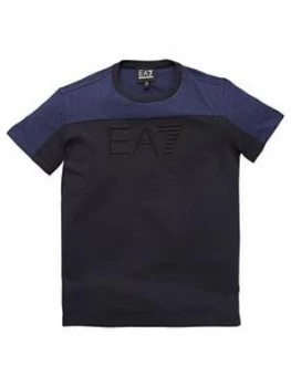 Emporio Armani EA7 Short Sleeve Colour Block T-Shirt Blue Size 14 Years Boys