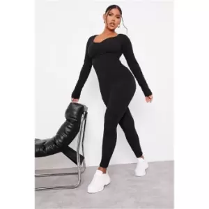 I Saw It First Black Crinkle Rib Extreme Ruched Plunge Front Jumpsuit - Black